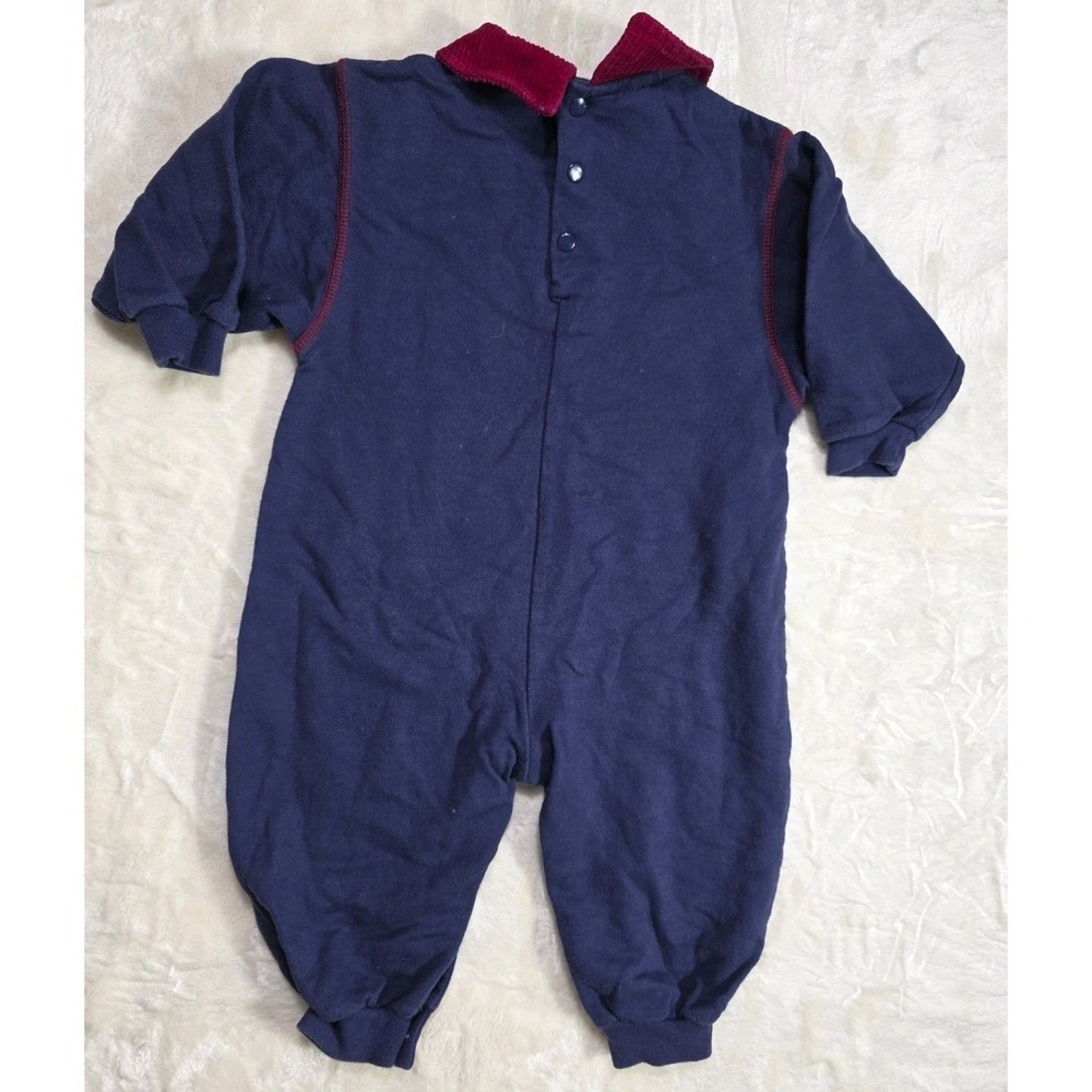 Vintage 90s Class Club Baby Romper Bears Nature Navy Red Unisex 6/9M - Picture 7 of 7
